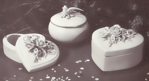 1950s HEART BOX large and small and POWDER BOX WITH BIRD by Cybis