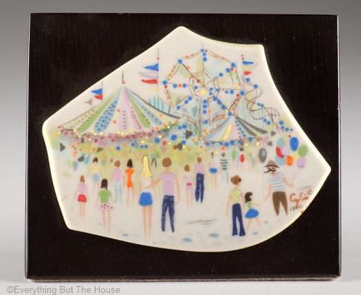 COUNTRY FAIR Limnette plaque by Cybis on wood base