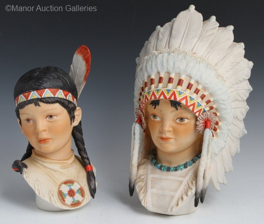 INDIAN BOY HEAD LITTLE EAGLE and INDIAN GIRL HEAD RUNNING DEER by Cybis