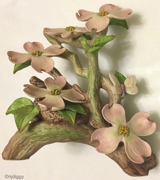 PINK DOGWOOD WITH NEST AND BUTTERFLY by Cybis