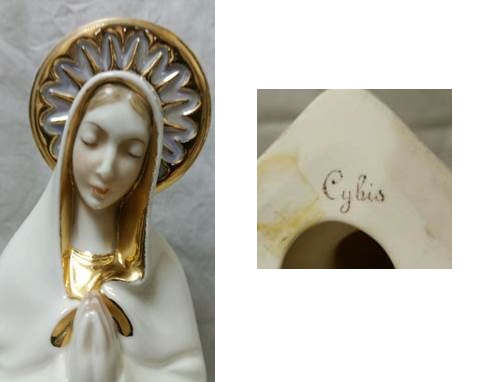 Cybis 1950s praying madonna detail and signature