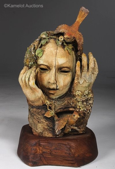 WOOD NYMPH BUST WITH BIRDS by Cybis 1940s view 1