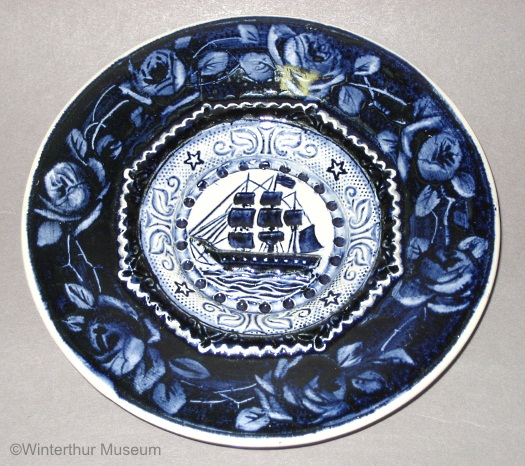 SHIP TODDY PLATE WITH ROSES in round shape by Cybis 1940s