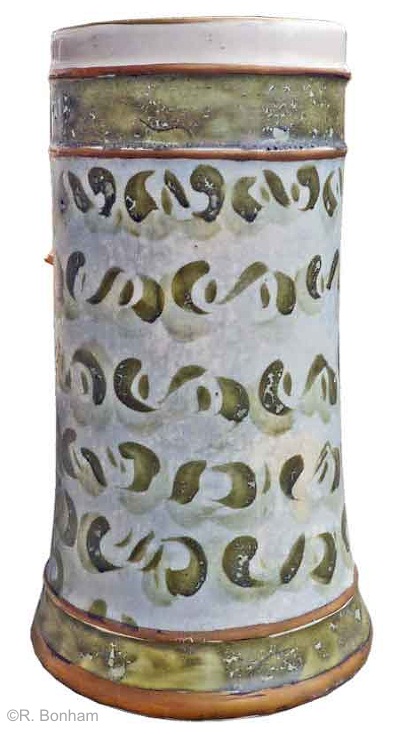 female handle mug with autumn leaves and green accents by Cybis 1950s view 4